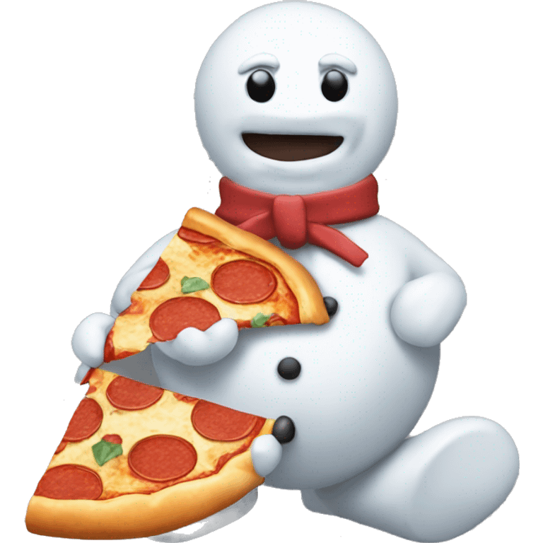 Christmas snow man eating pizza emoji