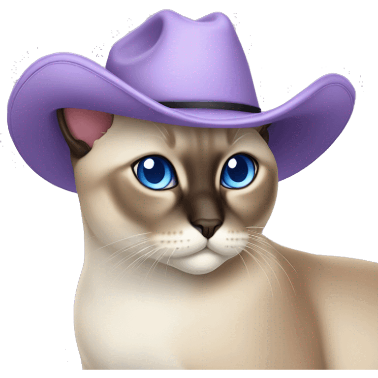 Fat Siamese cat crossed blue eyes lavender cowboy hat emoji