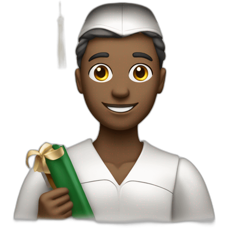 Proud Italian statue graduate in graduation hat with diploma, white sking dark brown hair emoji