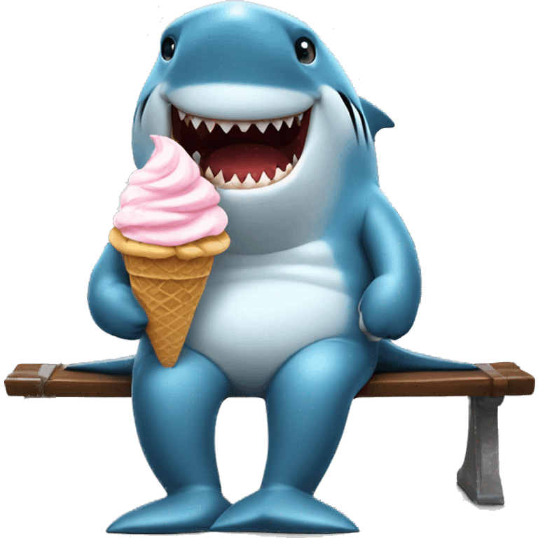 shark sitting on a bench eating ice cream  emoji