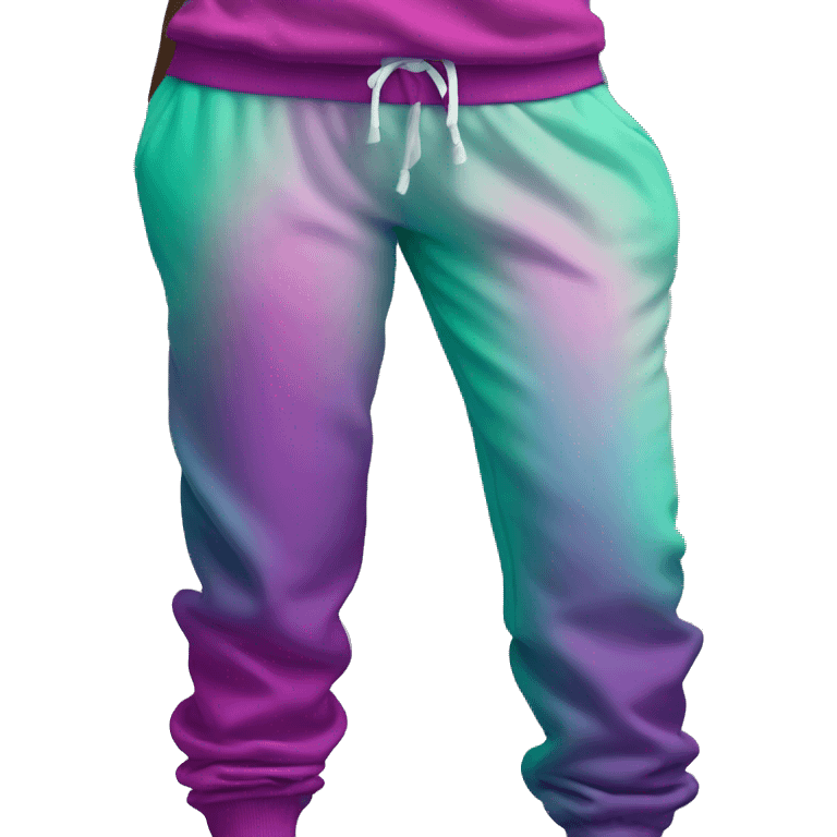 Hyper Realistic isolated pair of female magenta,purple,mint green,and teal ombre jogger pants. emoji