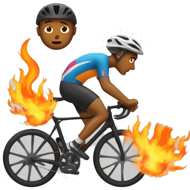 Cyclist with wheels on fire emoji