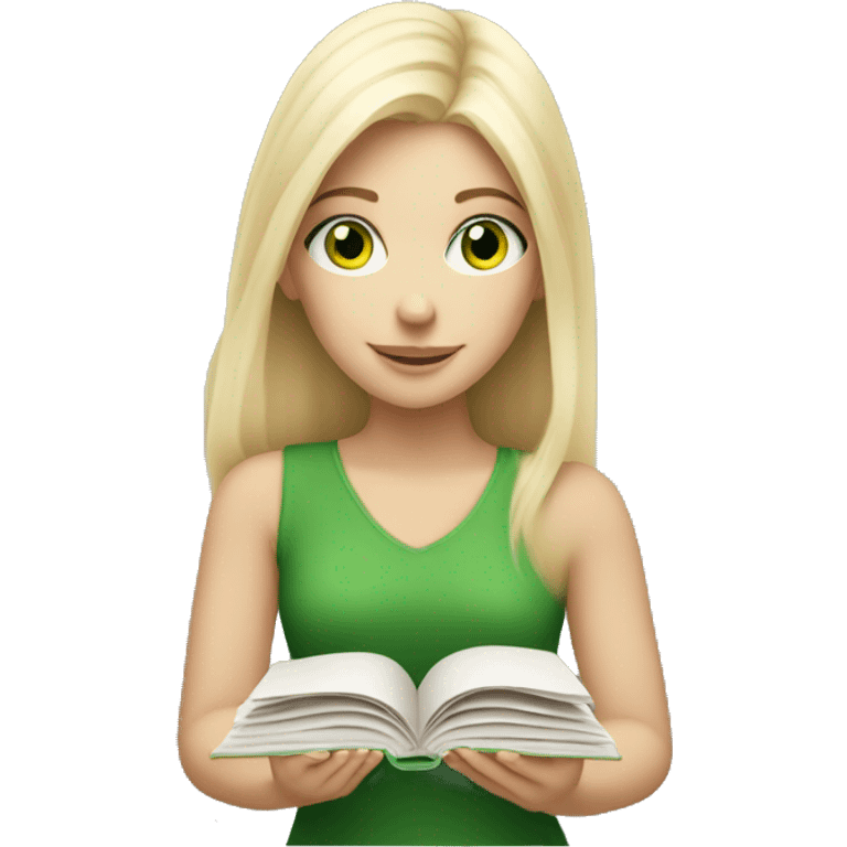 One white Blonde girl with green eyes  reading  emoji