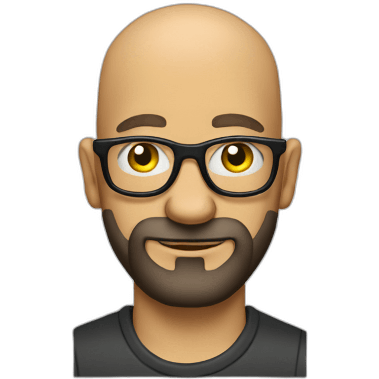 Tattooed bald man with beard and glasses like the Simpsons emoji