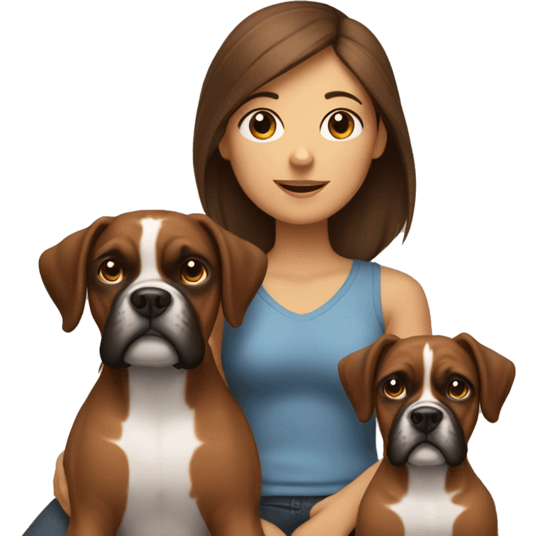 a brown hair girl with two boxer dogs sitting emoji