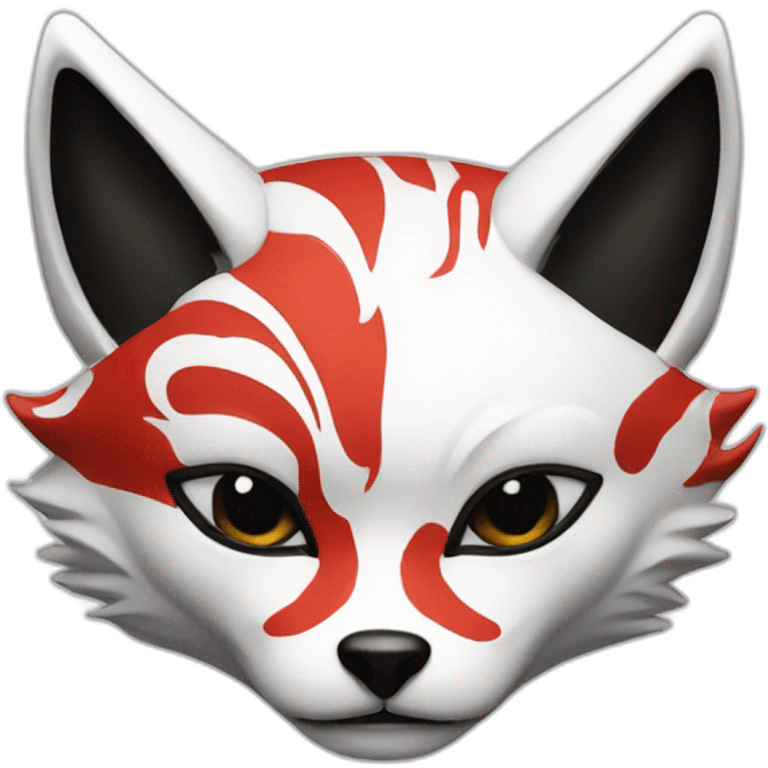 Hacker with Japanese red, black, white kitsune mask emoji