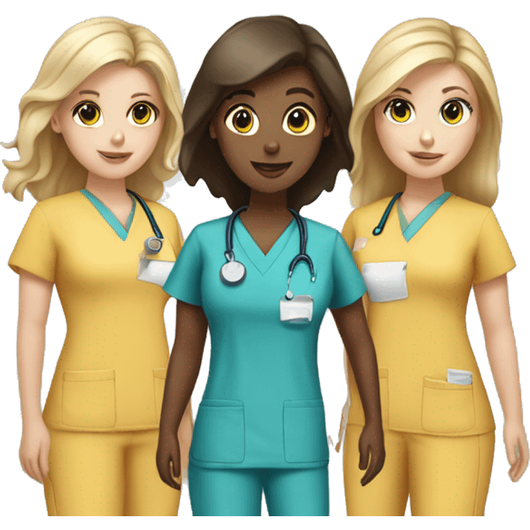 Three white girls one brunette two blonde in scrubs  emoji