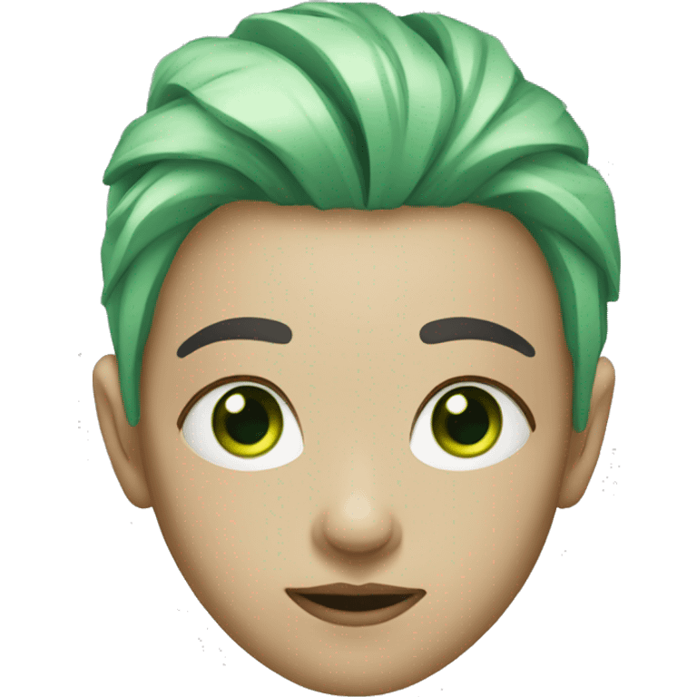 Cyborg with green eyes and green hair emoji