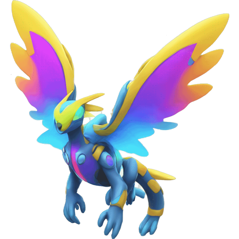 Colorful Neon Colors Vibrant Colors Flying Futuristic Fakémon-Pokémon-Creature Full Body emoji