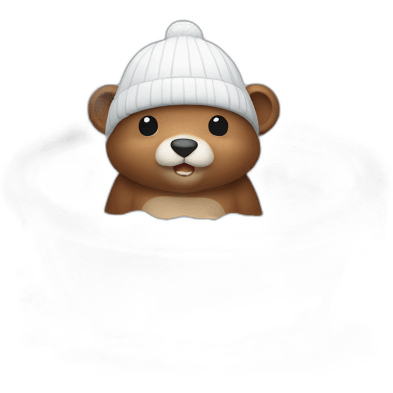 a beaver with a white beanie taking a cold bath emoji