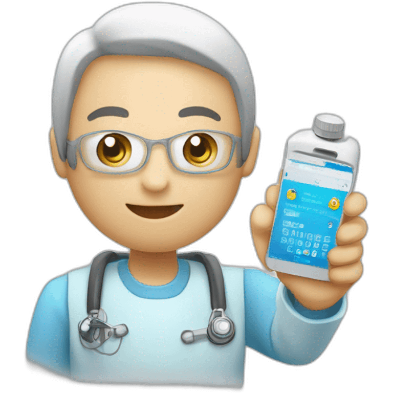 Un emoji di una persona con uno smartphone che scansiona un codice QR su un flacone di medicinale. emoji