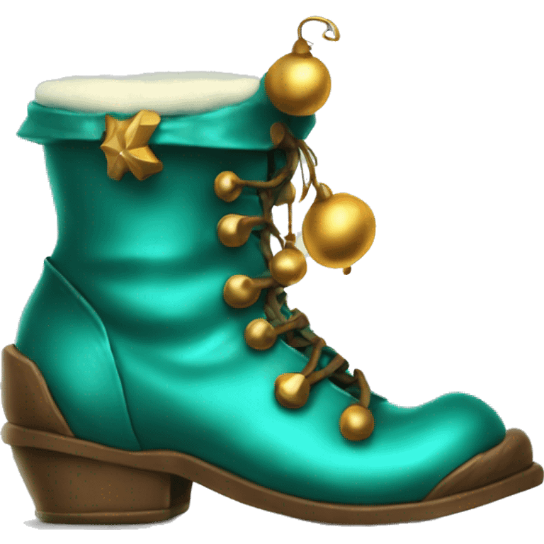 Realistic isolated teal elf boots with bells. emoji