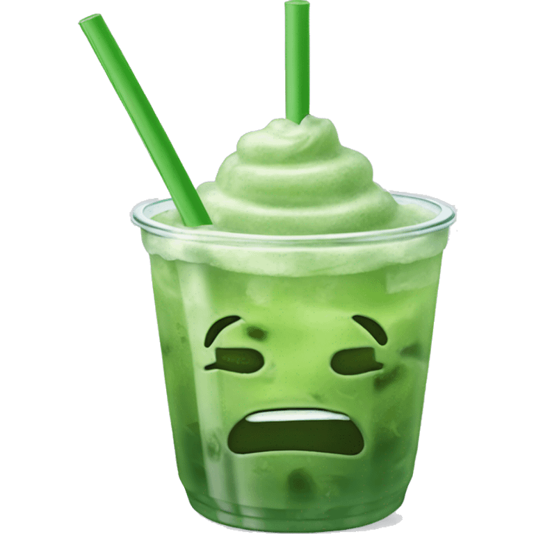 Iced matcha in a clear cup with ice and a straw emoji