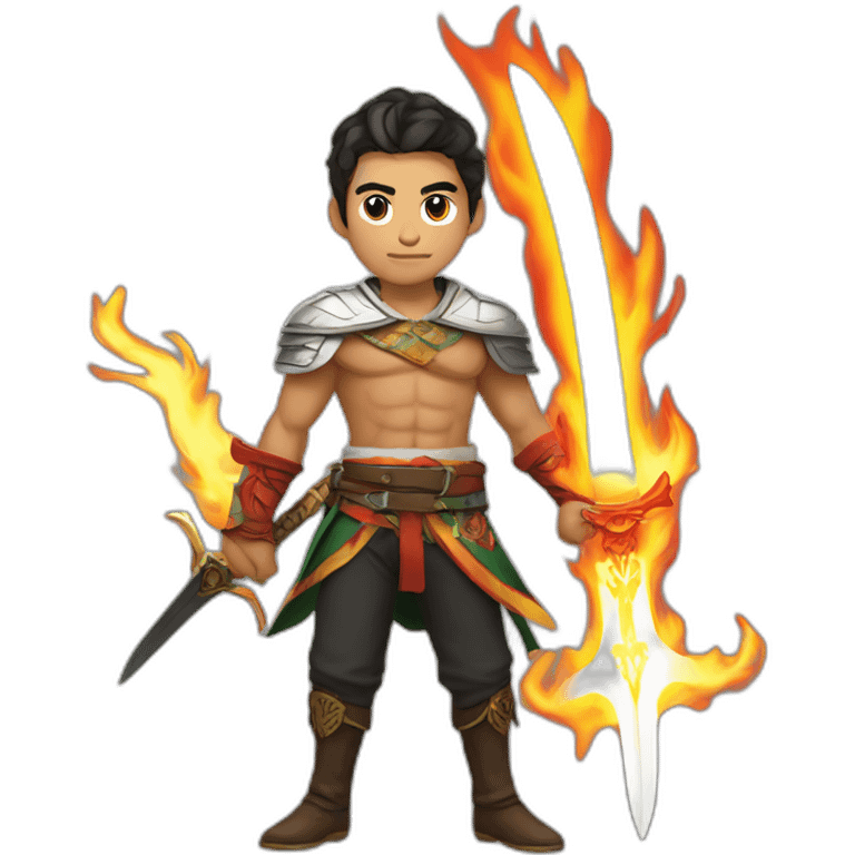 Realistic Anime male mexican with flaming swords emoji