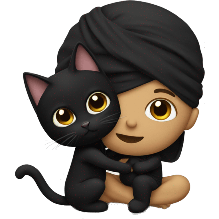 a black ninja petting a black kitten emoji