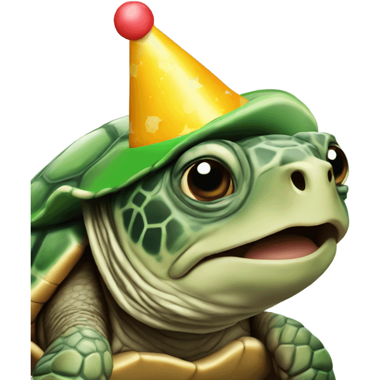 Turtle wearing a birthday cap emoji