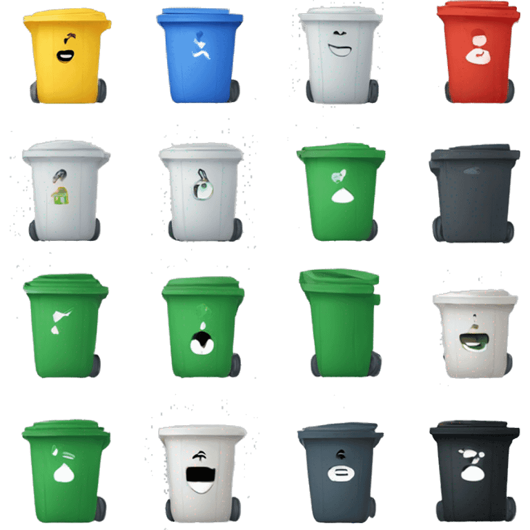 trashcans with different pictogrammes emoji