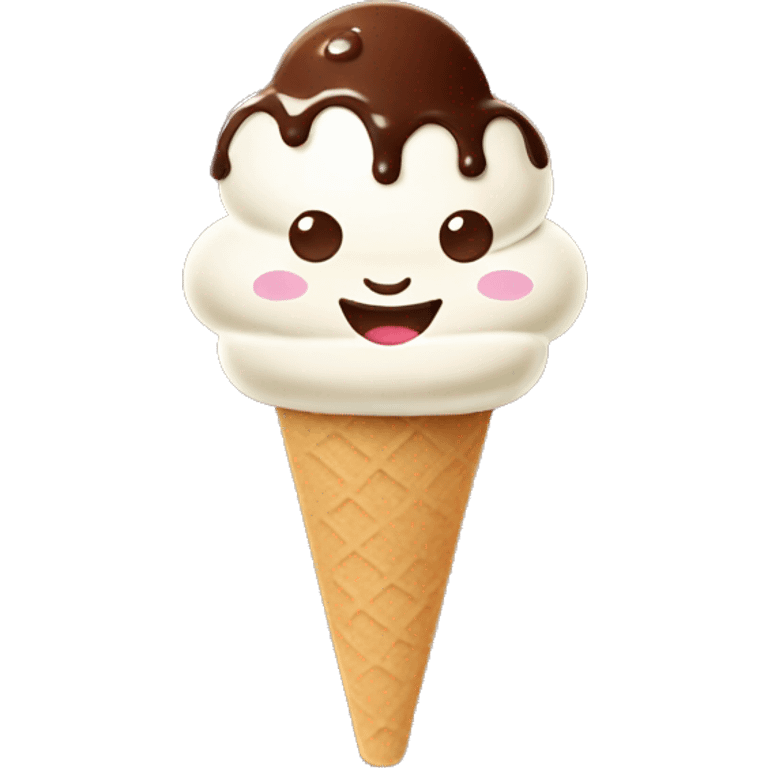 Chocolate ice cream without waffles , on a stick, flat shape, with a smile emoji