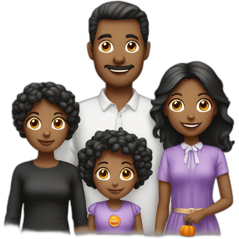 family of 5, husband, wife, boy and two girls halloween emoji