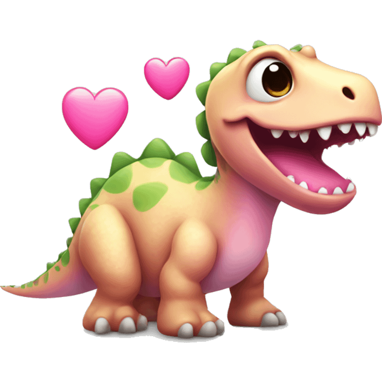 Cute dinosaur with pink heart emoji