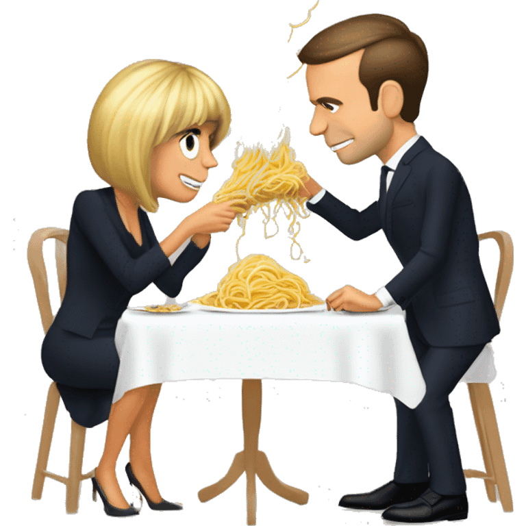 Emmanuel macron et Brigitte macron mangeant des spaghettis emoji