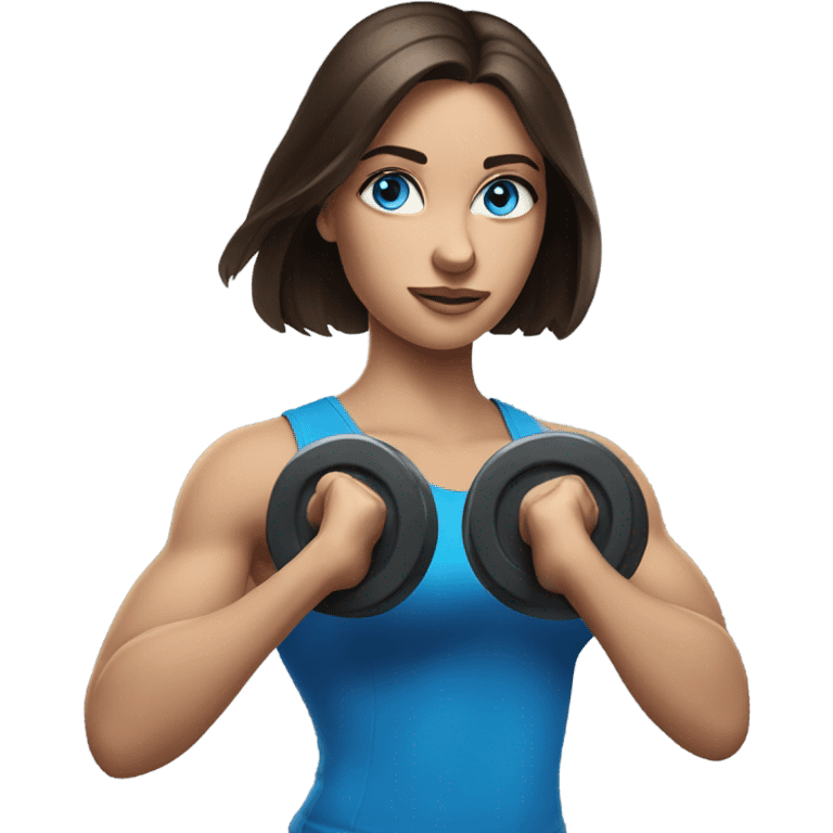 Realistic brunette girl with bright blue eyes lifting hand weights emoji