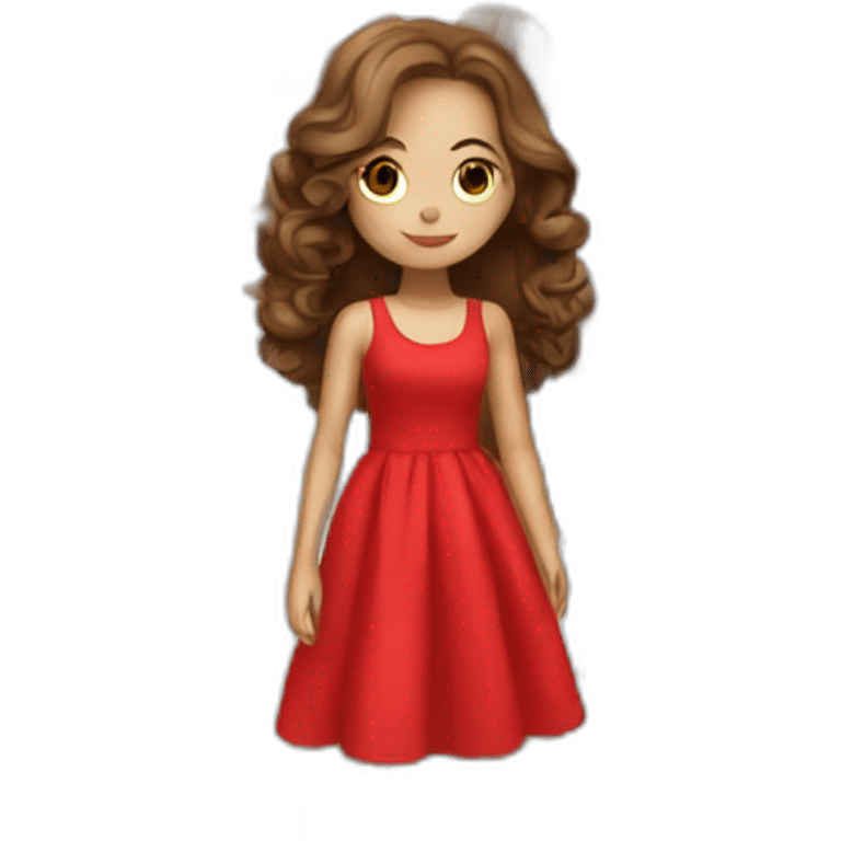 Brunette girl that looks like a model with beautiful hairin a long red dress emoji