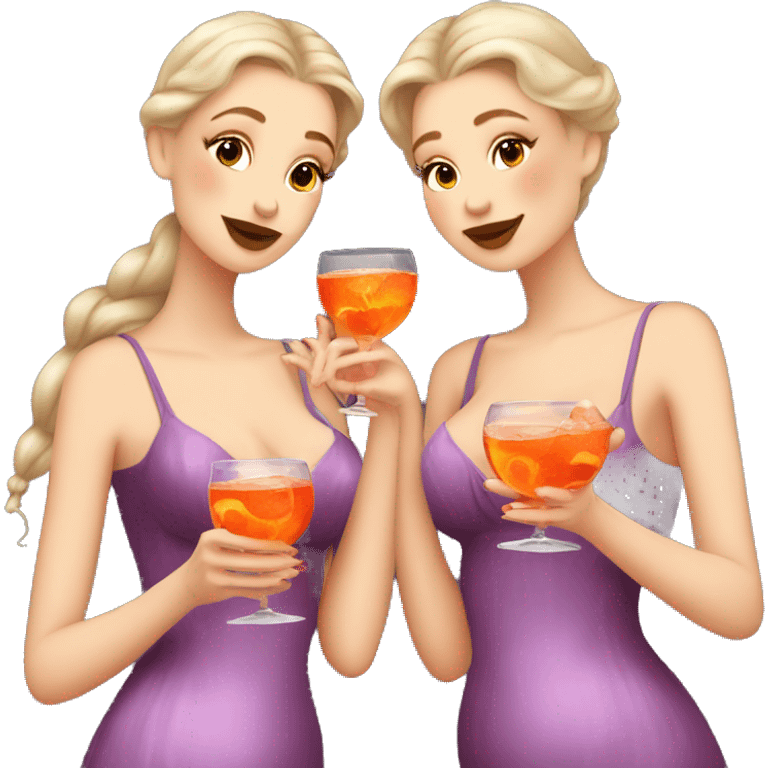 Three beautiful mermaids (light skin) drinking aperol emoji