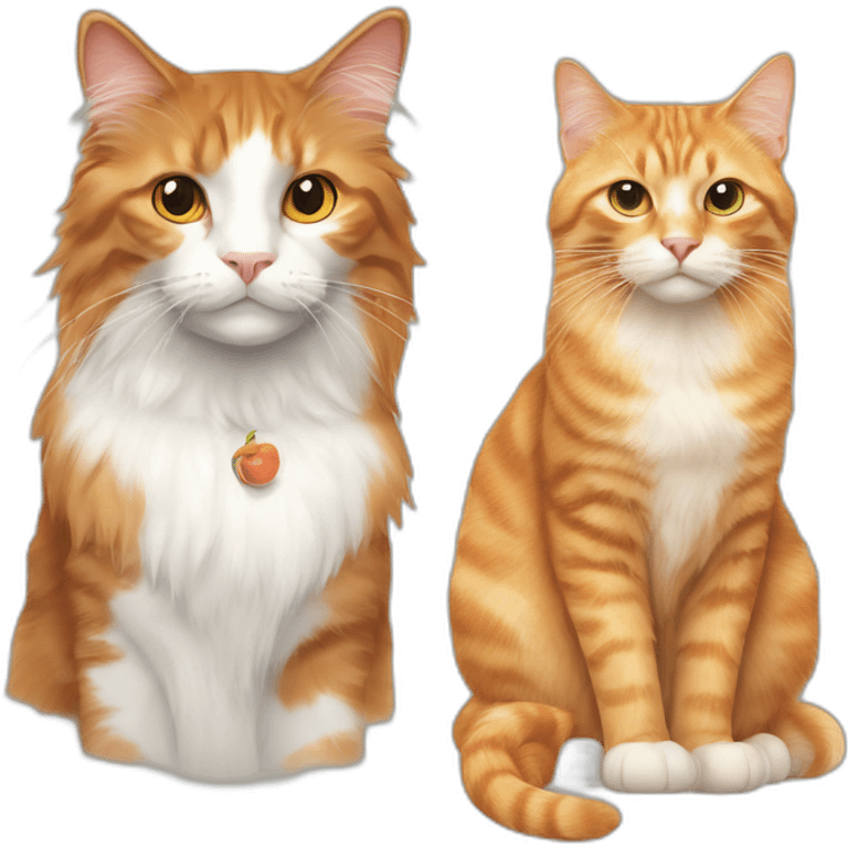 Long-haired, calico cat next to an orange tabby cat emoji