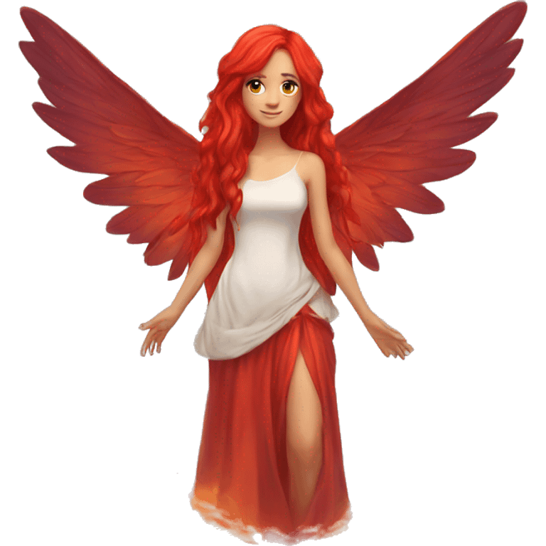 big wings, fire, Beautiful, fairy, red, long hair emoji