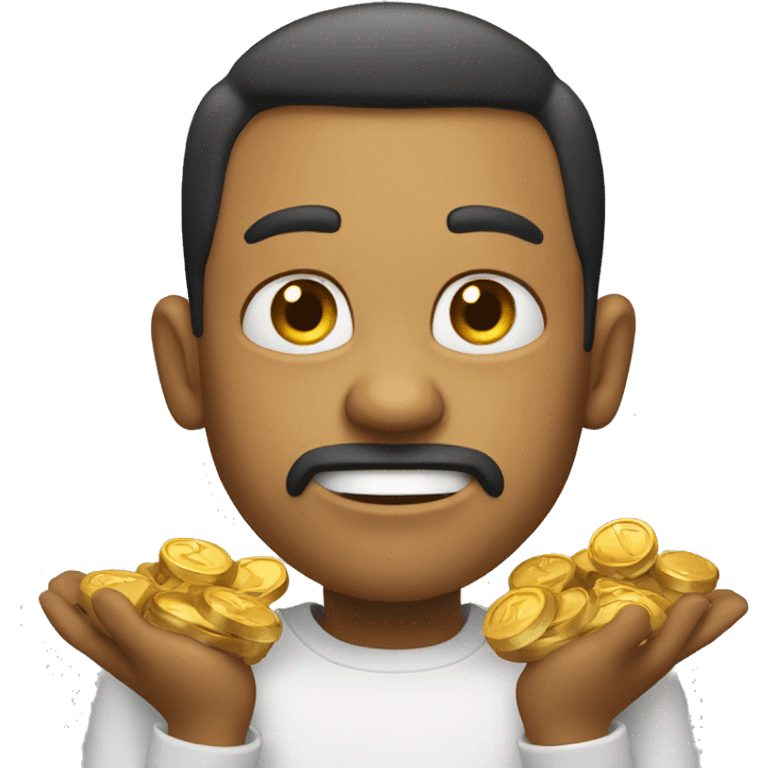 a greedy person with a gold co emoji