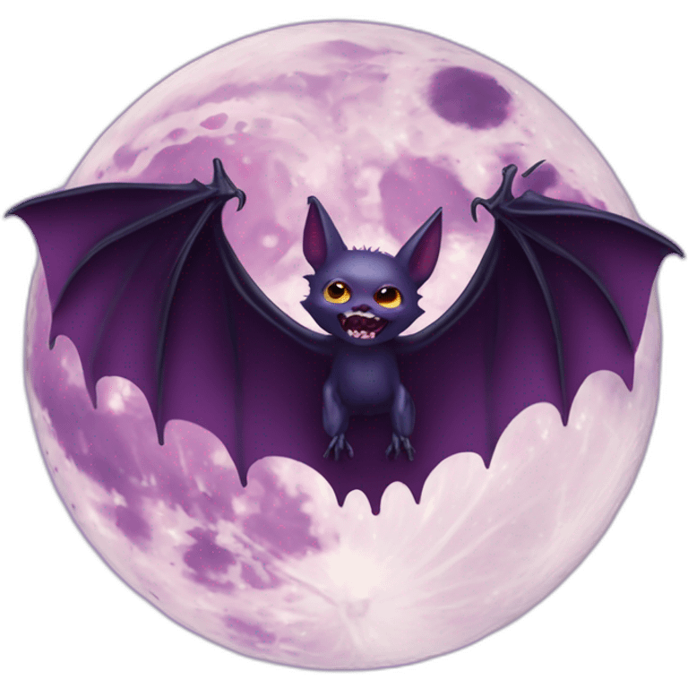 realistic full moon dripping purple behind with vampire bat wings flying in front emoji