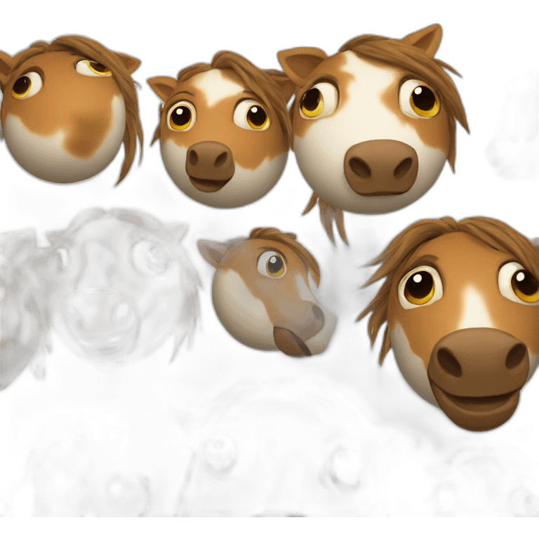 3d sphere with a cartoon Horse skin texture with big beautiful eyes emoji