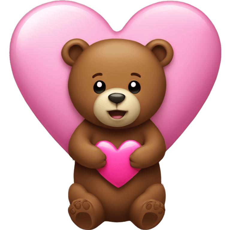 Brown bear holding a pink heart  emoji