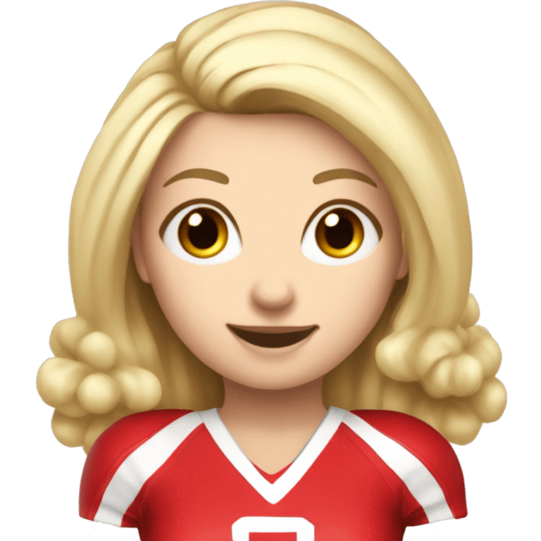 a Caucasian  cheerleader girl with blonde hair and red Pom poms  emoji