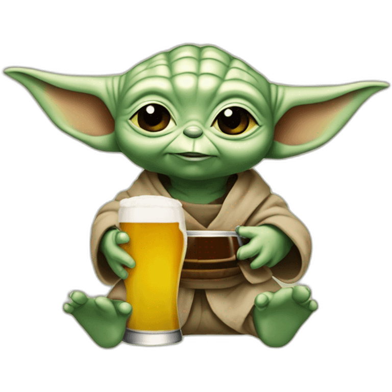 Bébé yoda boit une bière emoji