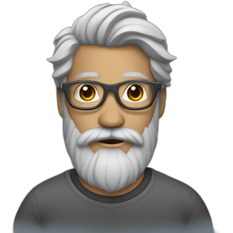 Skater with a gray hipster beard and gray hair emoji