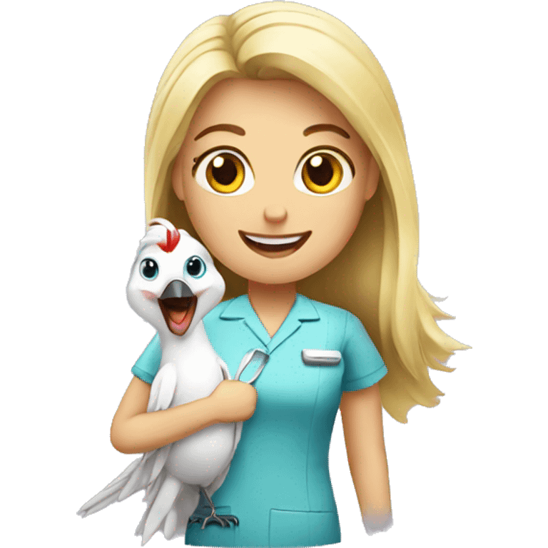 blonde dentist with cockatiel on her arm emoji