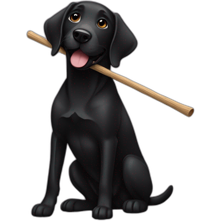 Black lab dog holding a stick emoji