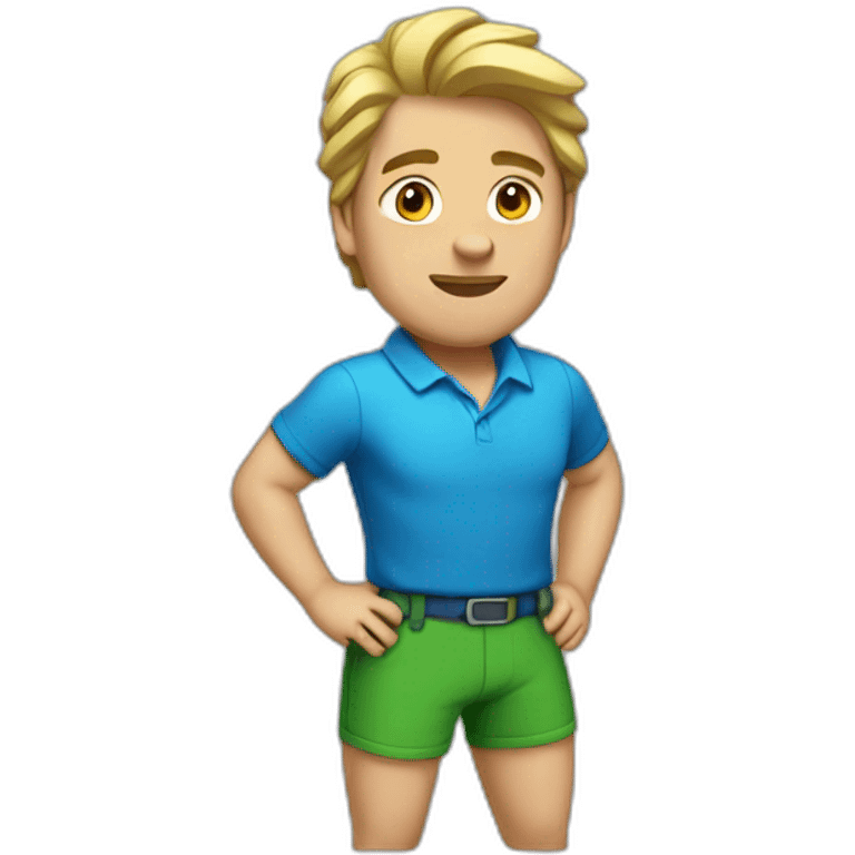 white climber with a blue shirt and green shorts. emoji