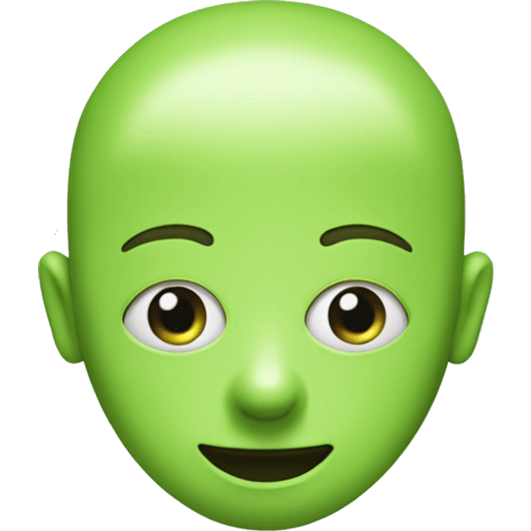 A figure that has a circle of a head nd has two dots as eyes a triangle nose and a simple mouth and it’s all a light green  emoji