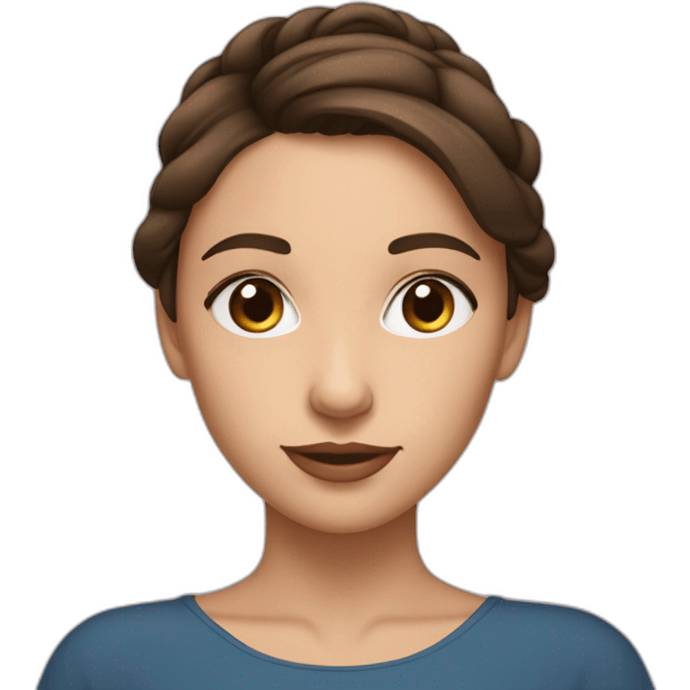 fille brune aux yeux bleu avec un chignon emoji