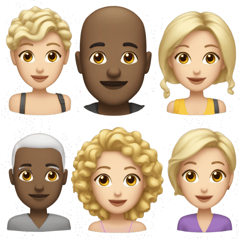 white bald man, white woman with blonde curls and white woman with dark ash blonde hair on a brunch emoji