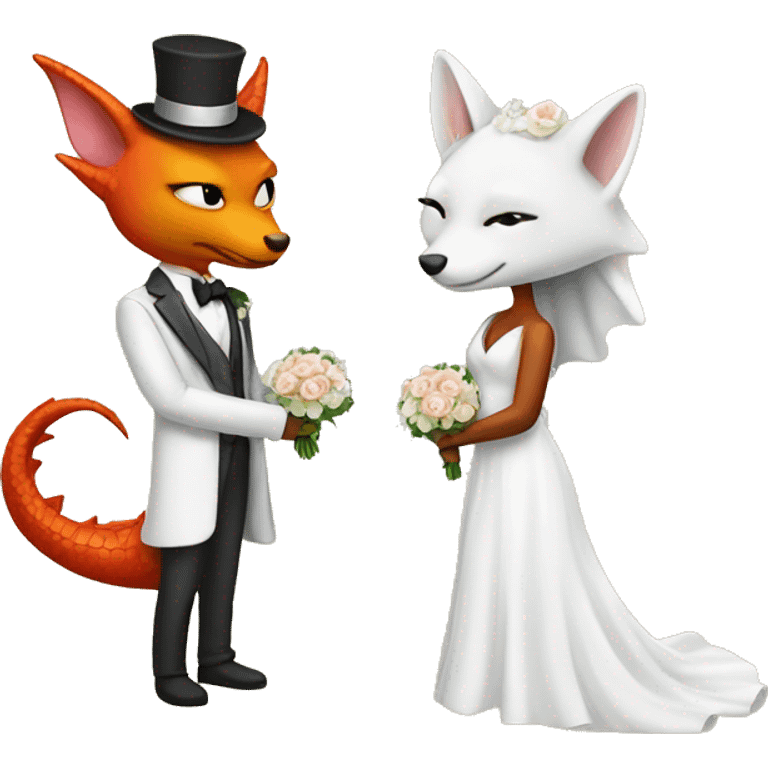 dragon bride and fox groom getting married emoji