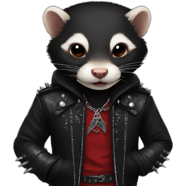 Red ferret wearing black gothic heavy metal clothing emoji