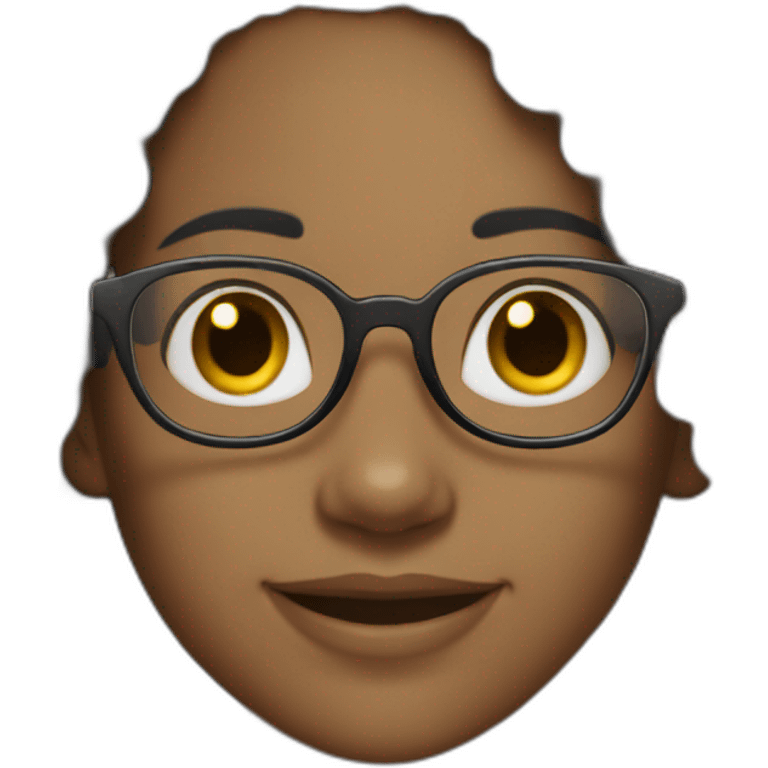 smiling black girl with long black curly hair and round glasses emoji