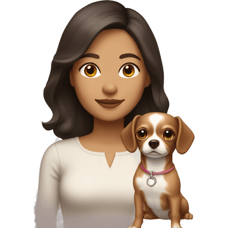 woman with shoulder length dark brown hair with a light brown chihuahua  emoji