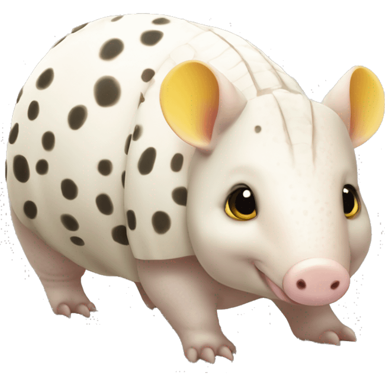 White chubby armadillo pig with yellow and black spots and cute tiny eyes emoji