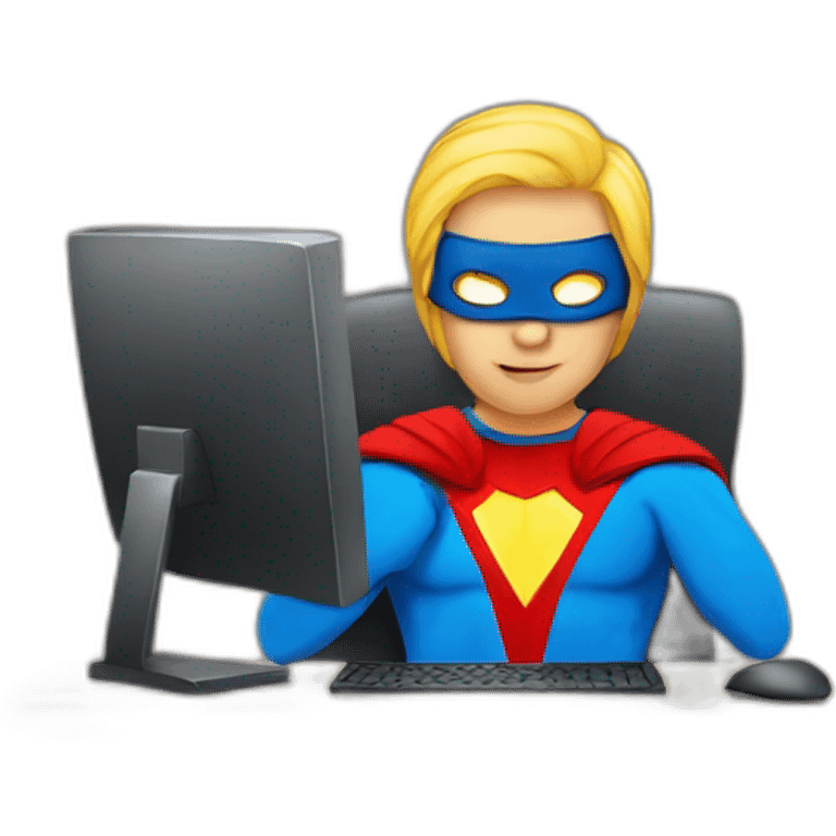 person at computer dressed as superhero emoji