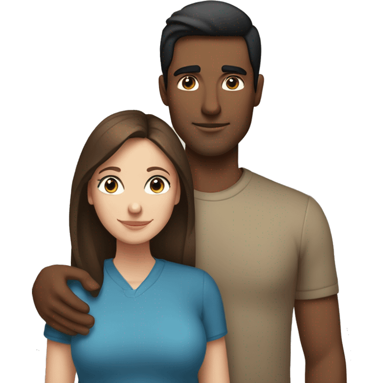 Couple embracing with arms around each other; white woman with blue eyes and brown hair, Indian man with black hair  emoji